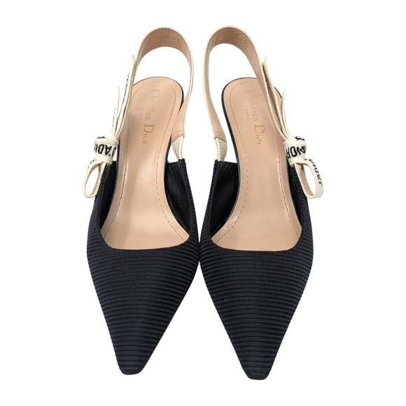 Dior J'Adior Black Slingback Mesh Pointed Toe Kitten Heel Pump Black 39 | 8.5 - Picture 2 of 11